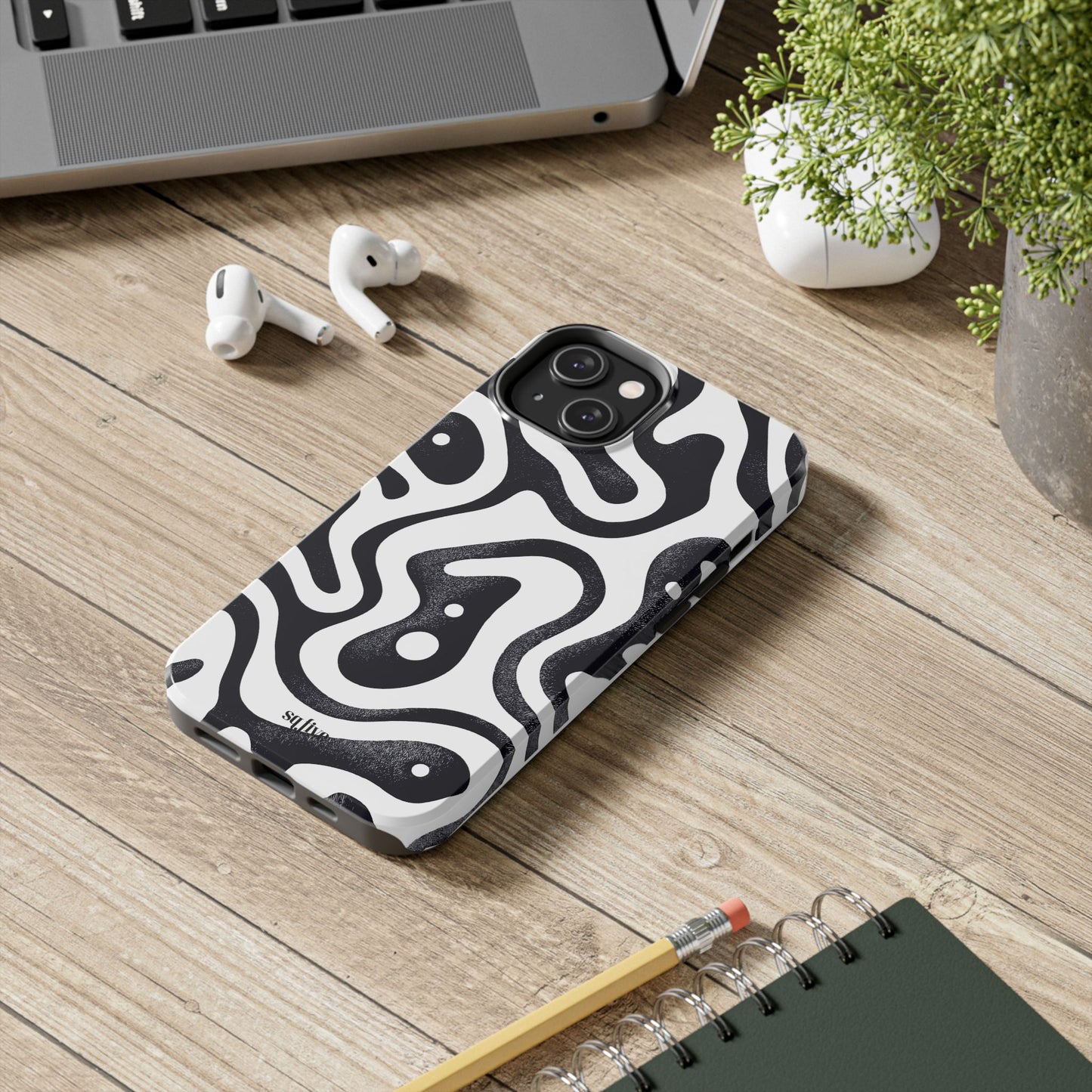 Black White wavy pattern Tough Phone Cases