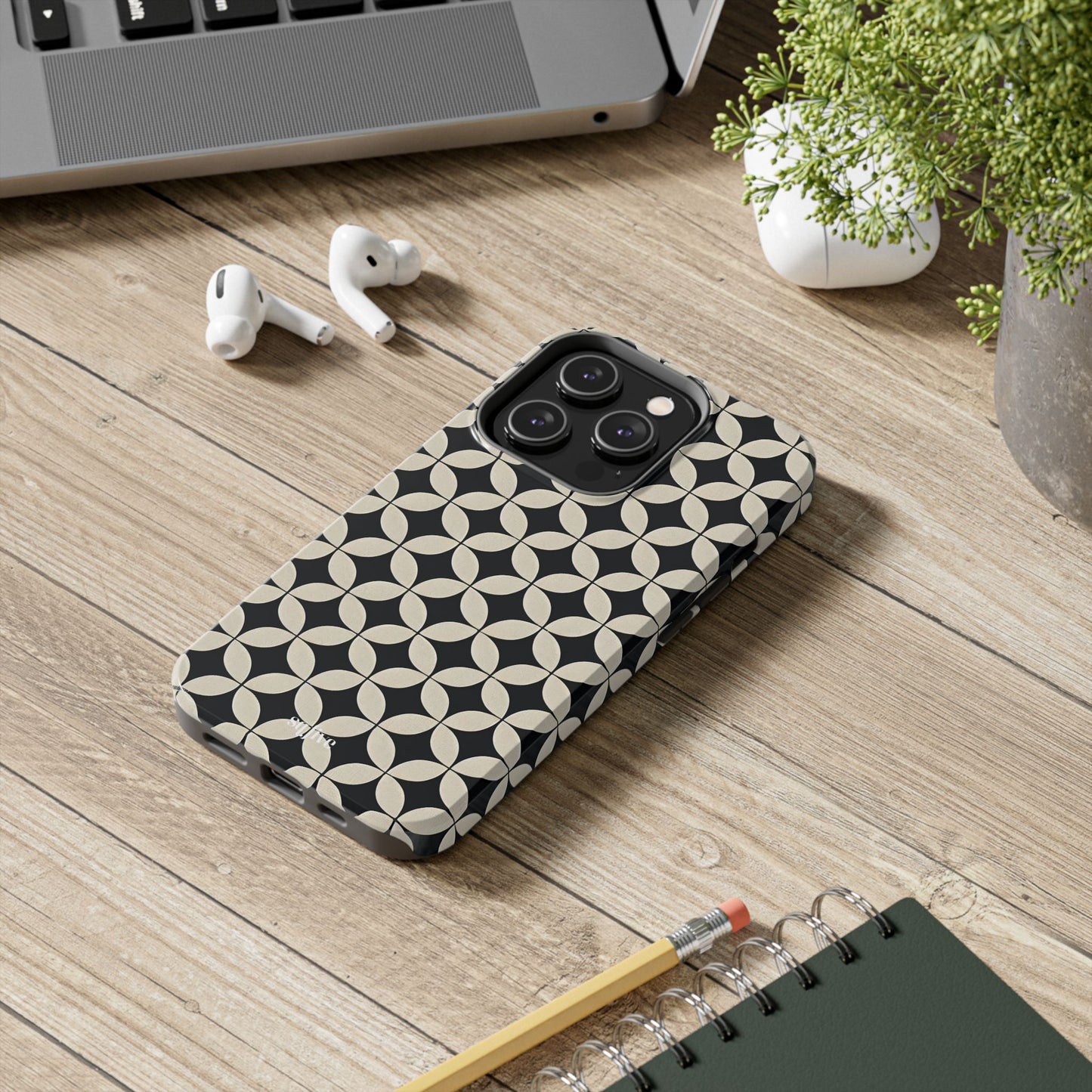 Stylish Tough Phone Case for Trendsetters, Black & Cream Pattern, Durable Protection, Unique Gift, Modern Design, Everyday Use