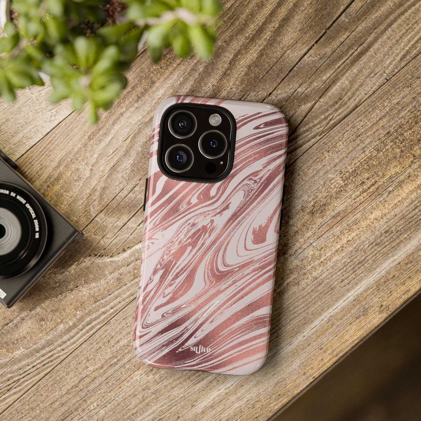 Rose Gold Marble Finish Phone Case, Stylish Phone Cover, Tough Protective Case, Trendy Accessory