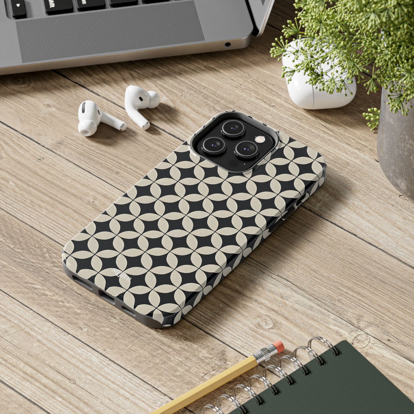 Stylish Tough Phone Case for Trendsetters, Black & Cream Pattern, Durable Protection, Unique Gift, Modern Design, Everyday Use