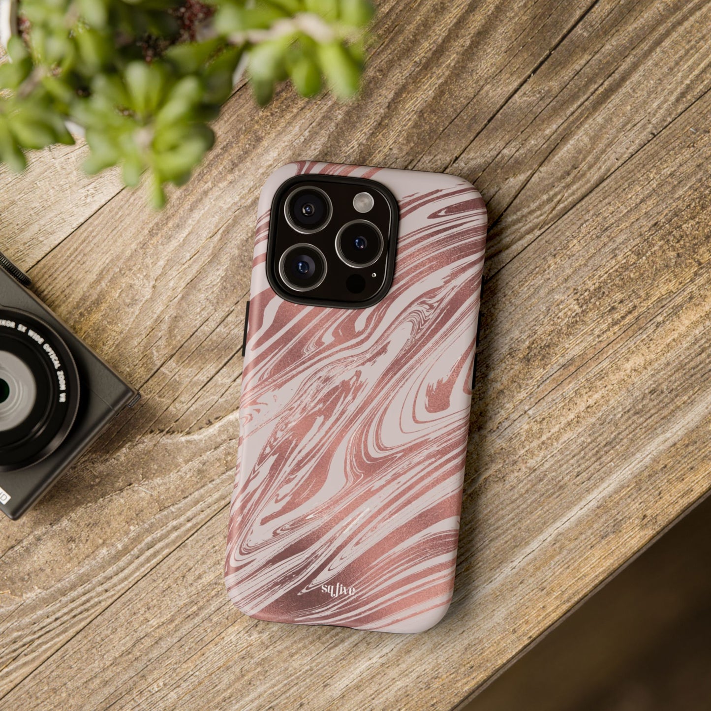 Rose Gold Marble Finish Phone Case, Stylish Phone Cover, Tough Protective Case, Trendy Accessory