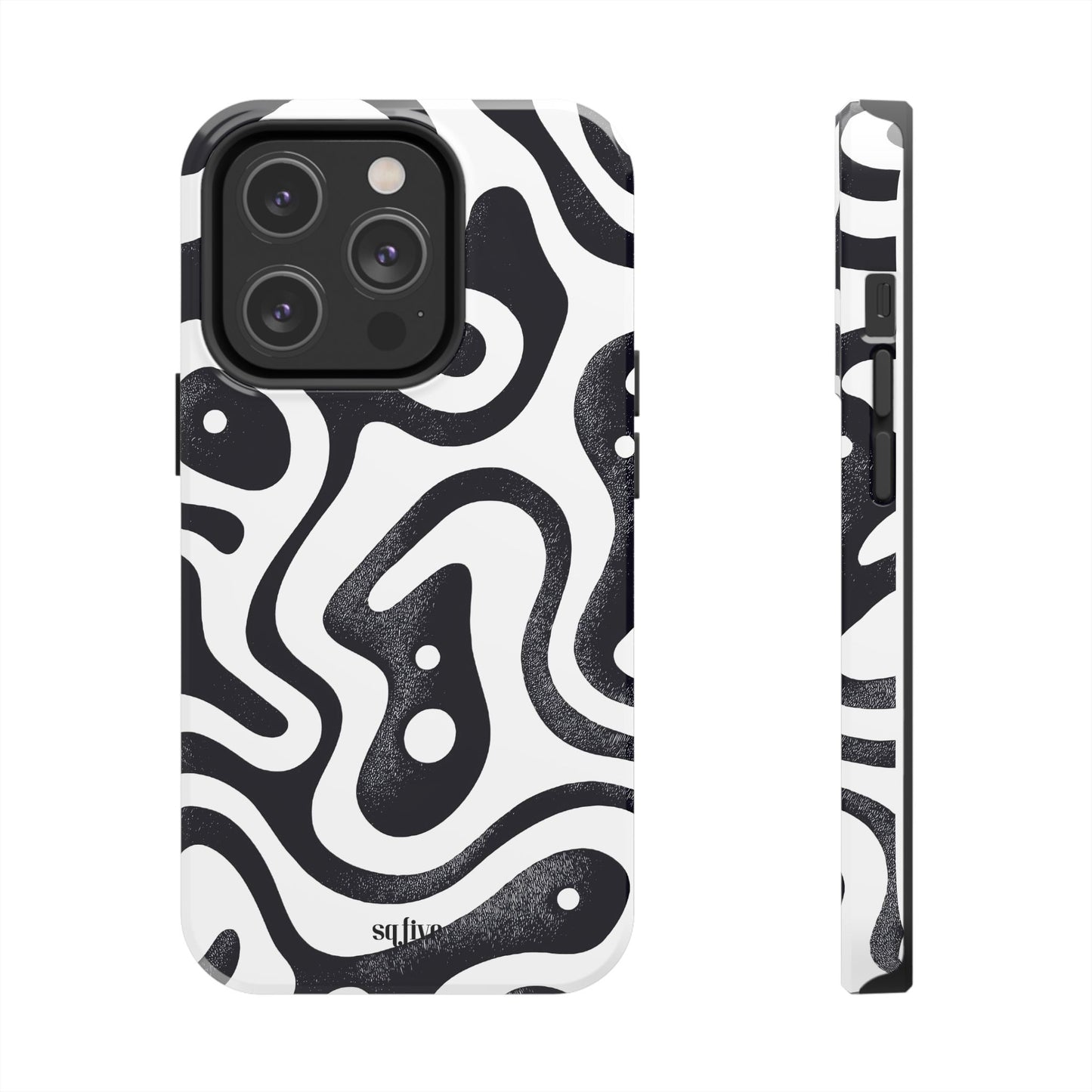 Black White wavy pattern Tough Phone Cases