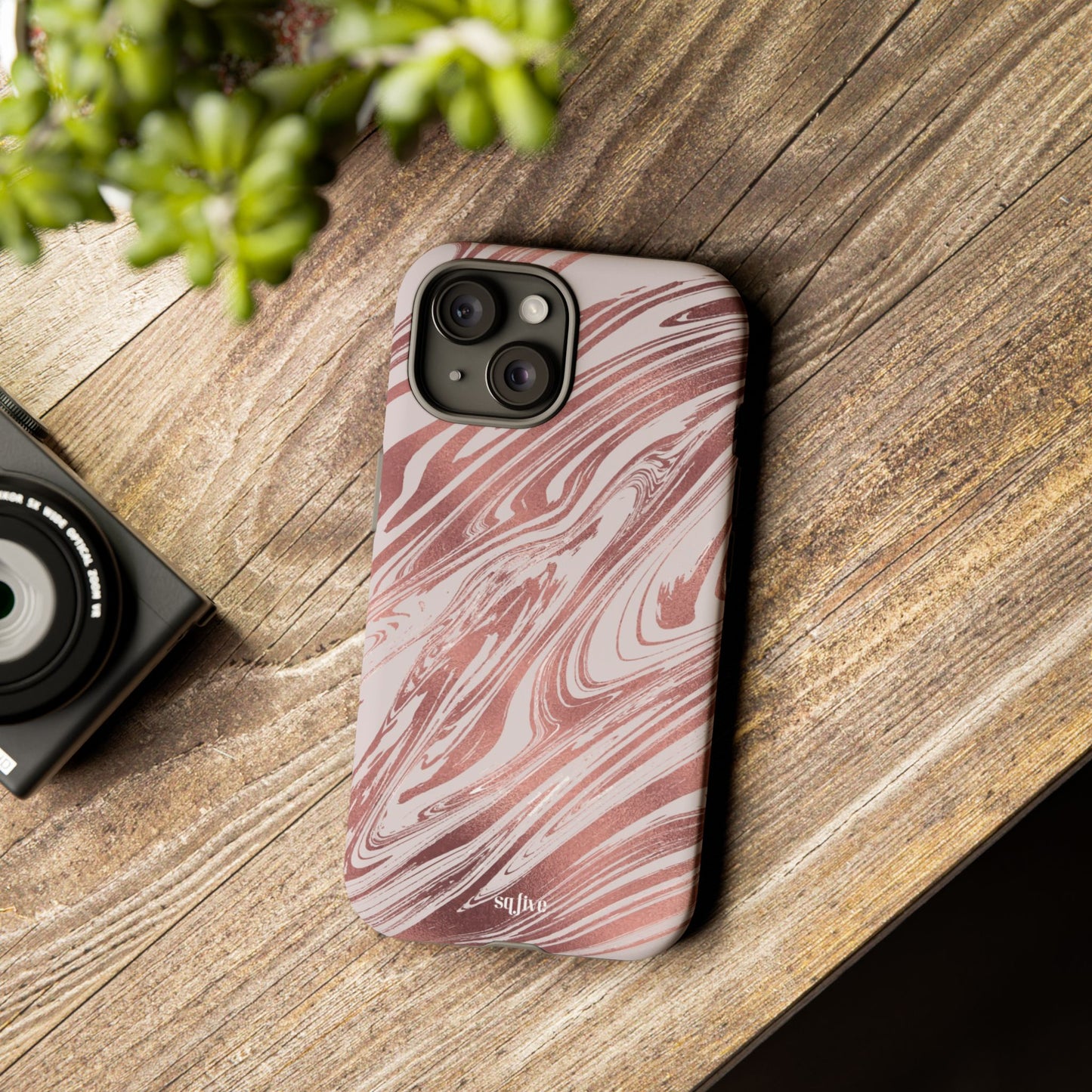 Rose Gold Marble Finish Phone Case, Stylish Phone Cover, Tough Protective Case, Trendy Accessory