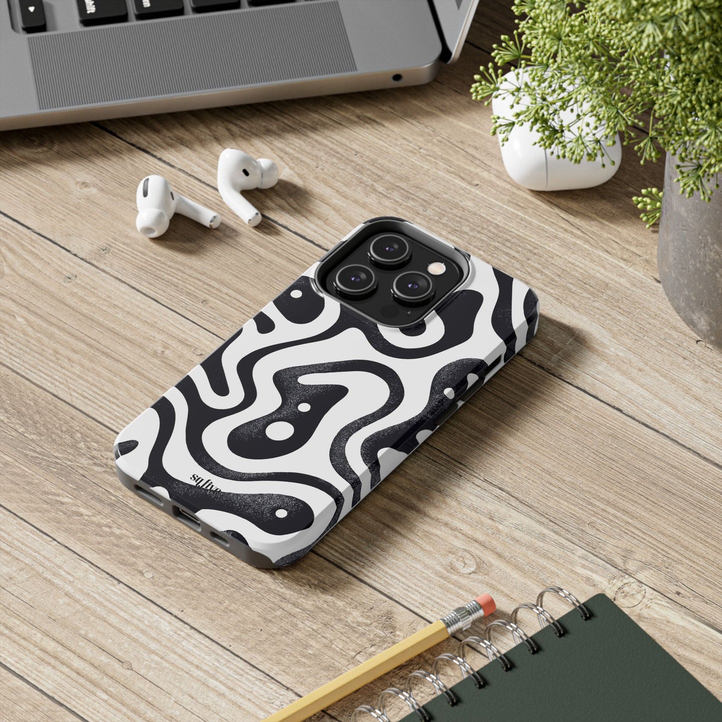 Black White wavy pattern Tough Phone Cases