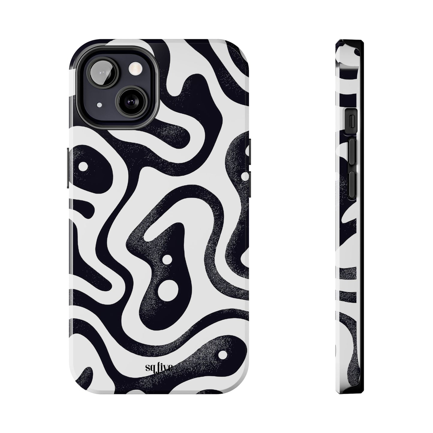 Black White wavy pattern Tough Phone Cases