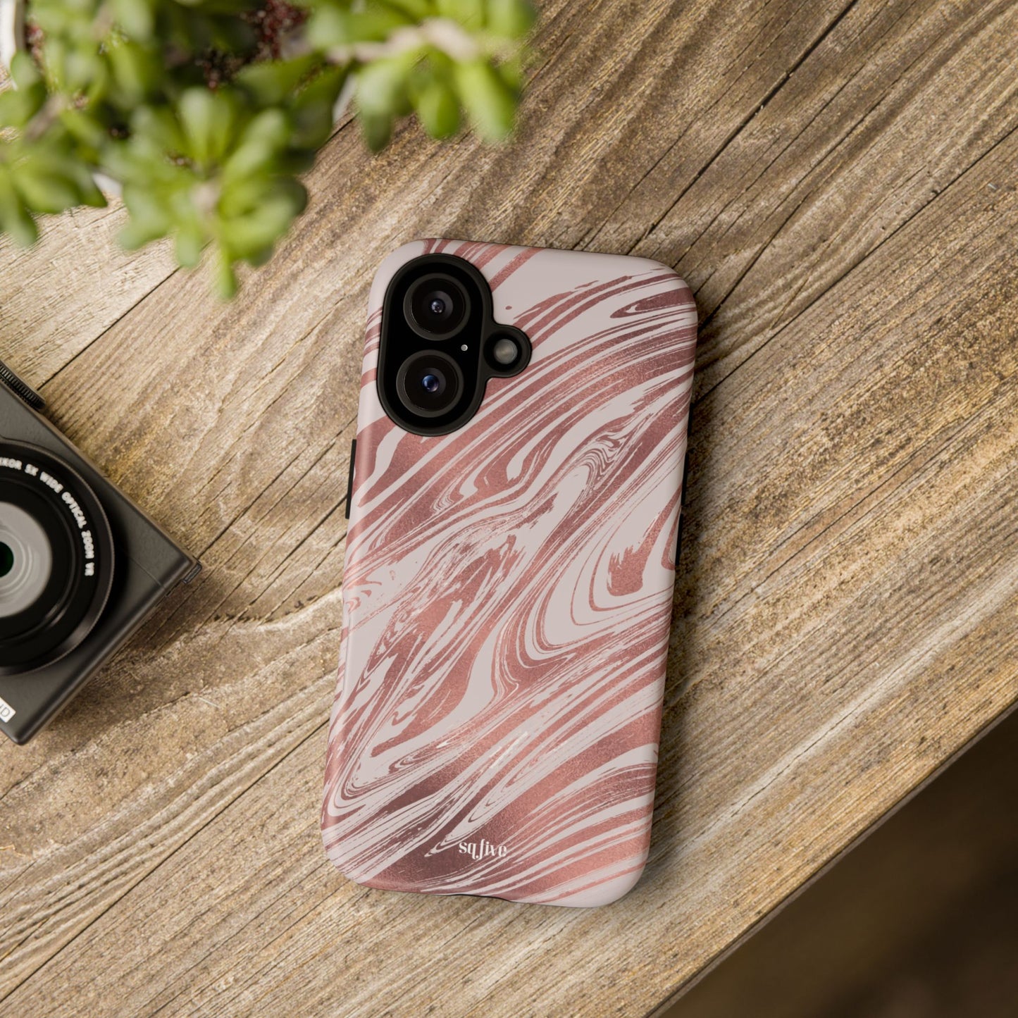 Rose Gold Marble Finish Phone Case, Stylish Phone Cover, Tough Protective Case, Trendy Accessory