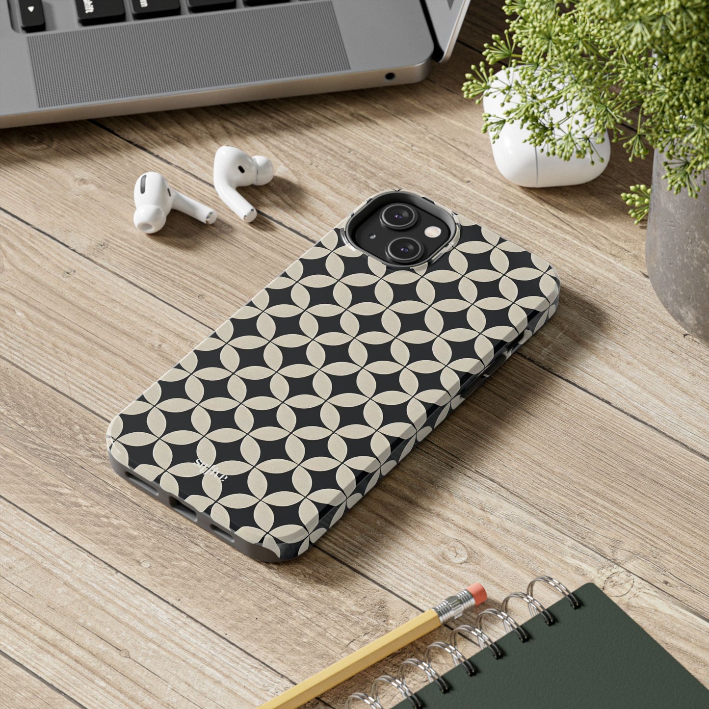 Stylish Tough Phone Case for Trendsetters, Black & Cream Pattern, Durable Protection, Unique Gift, Modern Design, Everyday Use