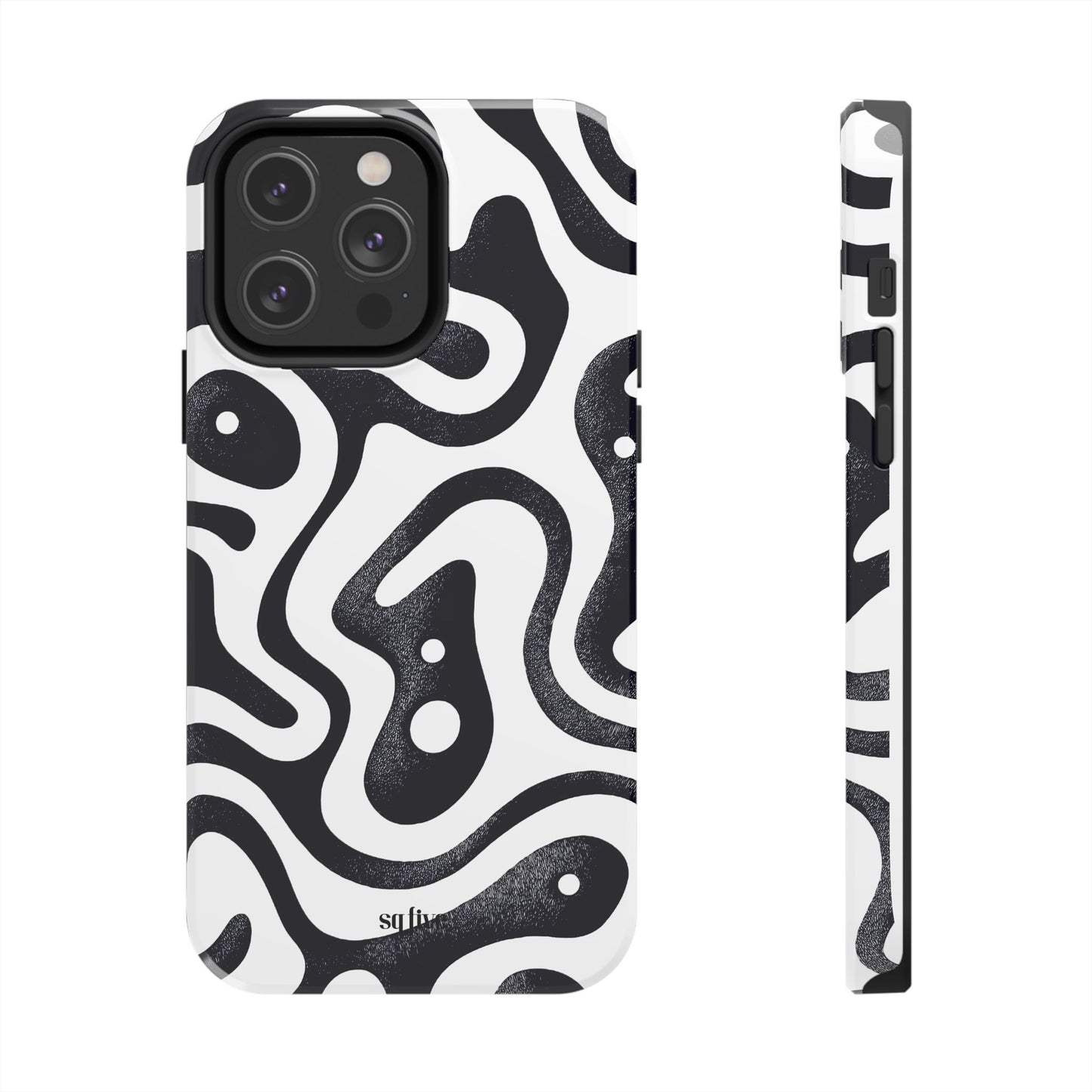 Black White wavy pattern Tough Phone Cases