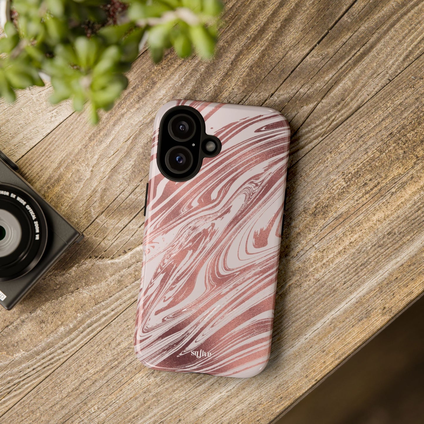 Rose Gold Marble Finish Phone Case, Stylish Phone Cover, Tough Protective Case, Trendy Accessory