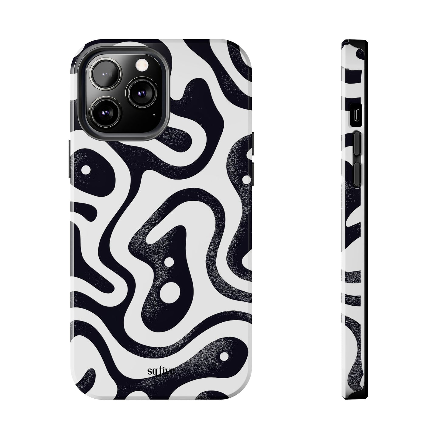 Black White wavy pattern Tough Phone Cases