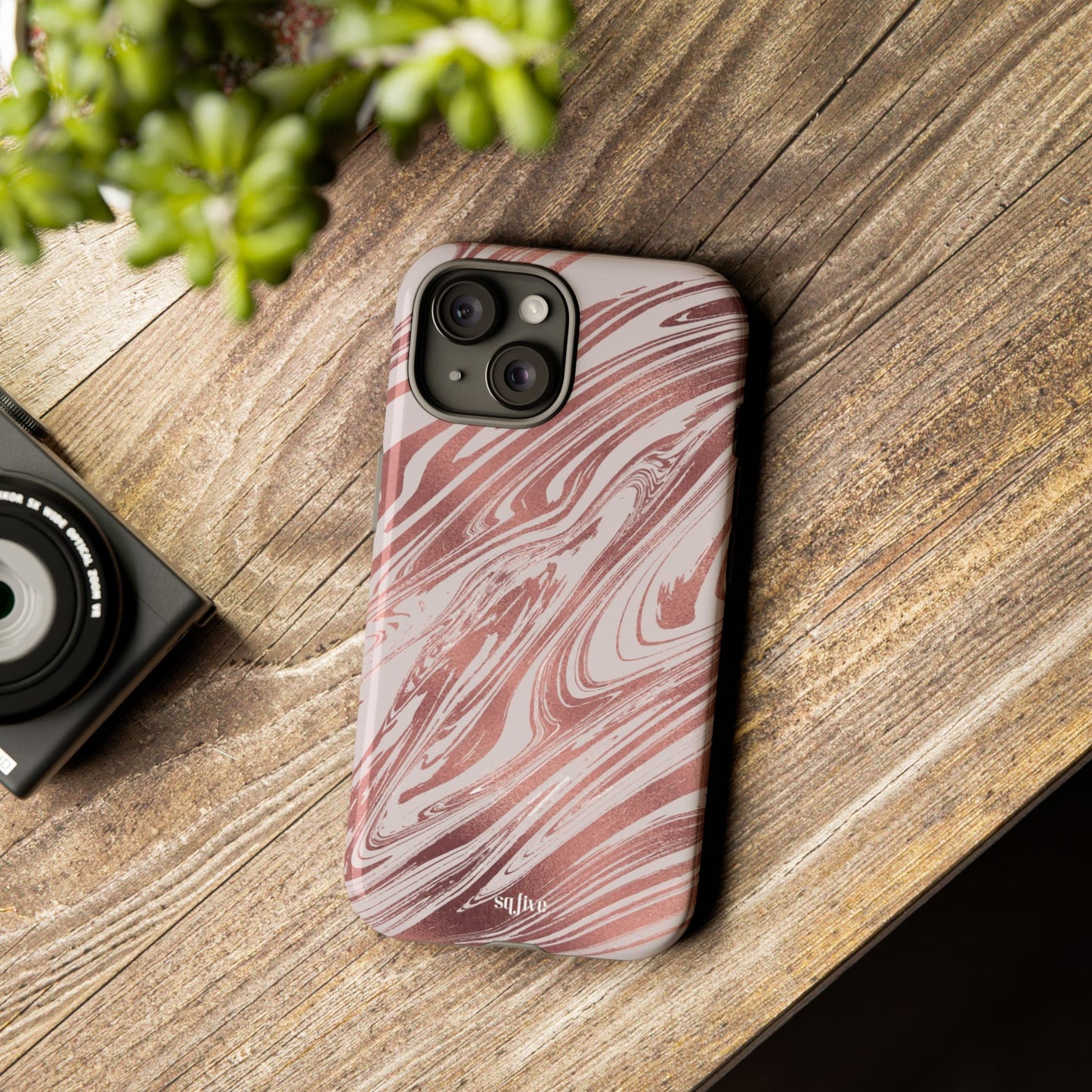 Rose Gold Marble Finish Phone Case, Stylish Phone Cover, Tough Protective Case, Trendy Accessory