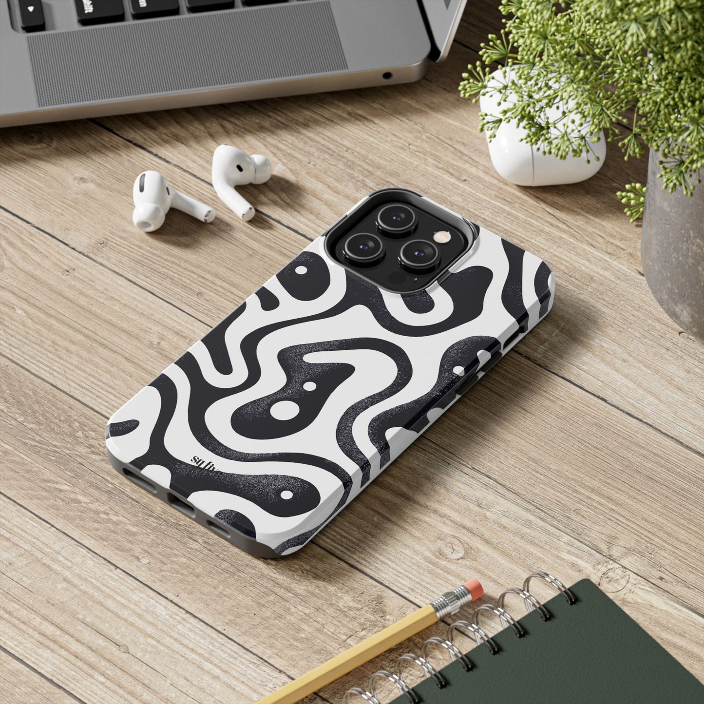 Black White wavy pattern Tough Phone Cases