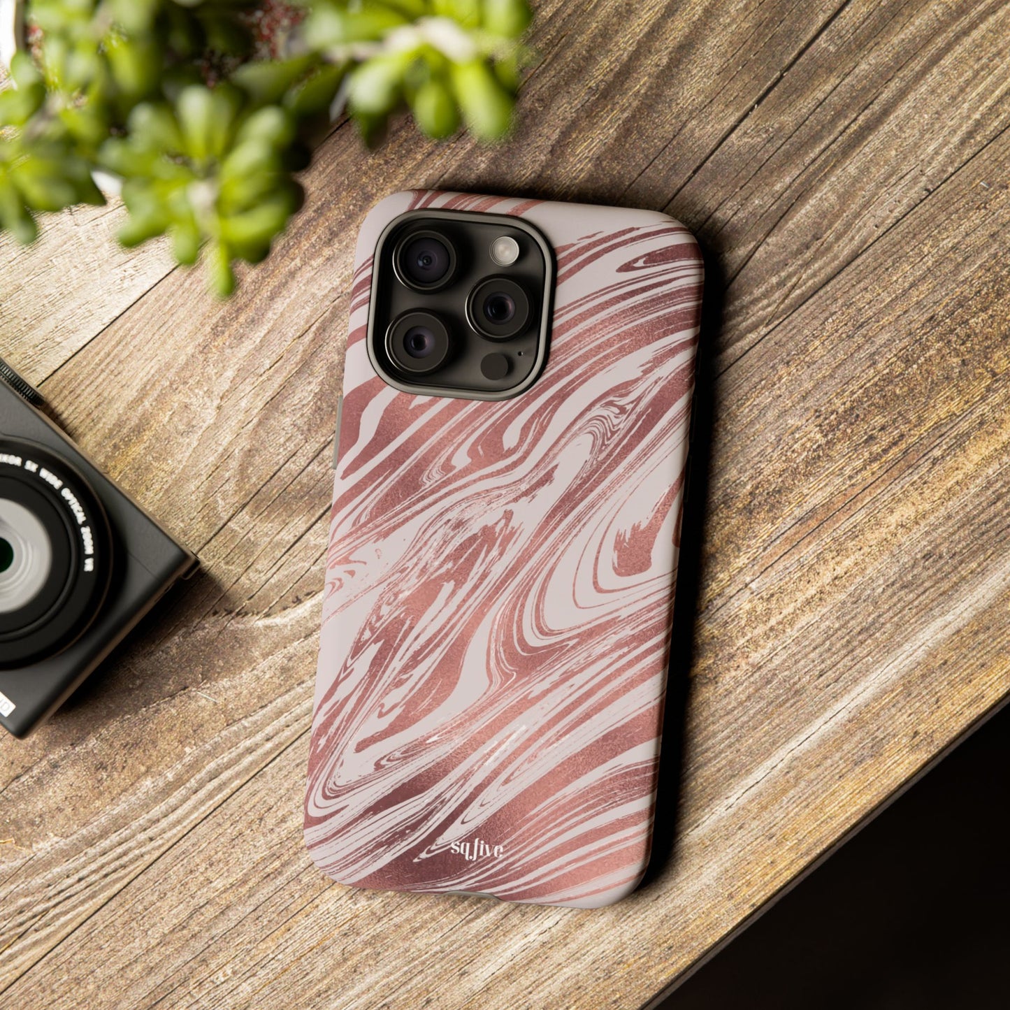 Rose Gold Marble Finish Phone Case, Stylish Phone Cover, Tough Protective Case, Trendy Accessory