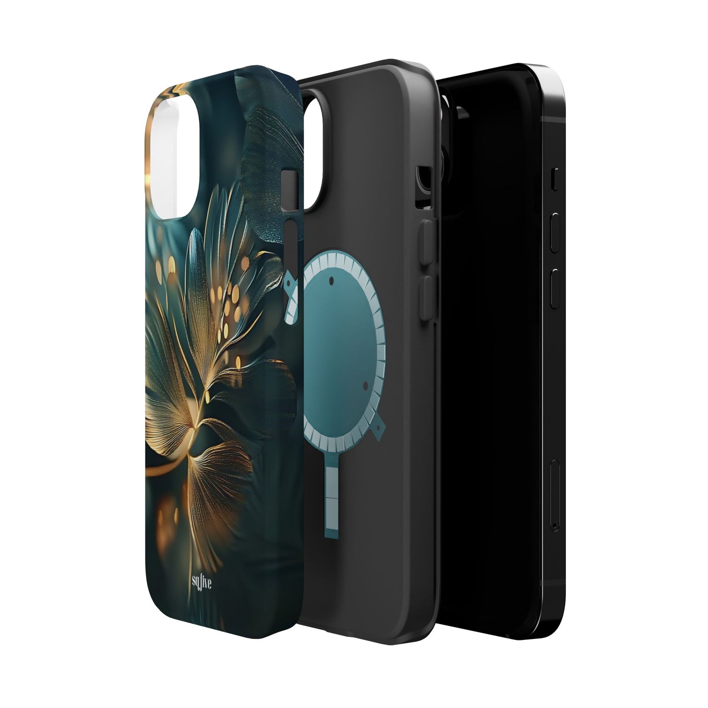 Green Floral Magnetic Tough Cases - iphone Magsafe Dual layer case for extra durability